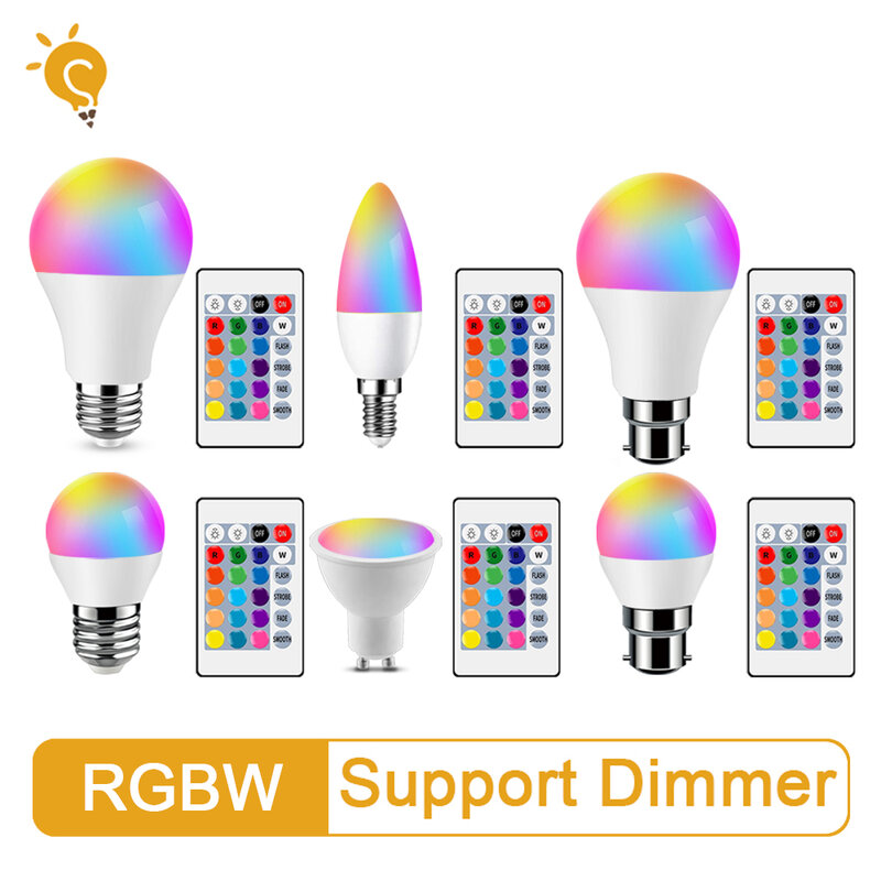 LED RGB مصباح الأضواء لمبة AC220-240V Bombillas LED E27 E14 GU10 B22 6 واط 10 واط الأشعة تحت الحمراء التحكم عن بعد Led الذكية RGBW مصباح ديكور المنزل