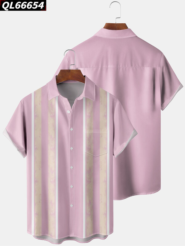 قميص نمط مخطط الاجتماعية للرجال والنساء ، عالية الجودة ، قمصان جيب هاواي ، ملابس الشارع عادية ، بلوزات زر ، جديد