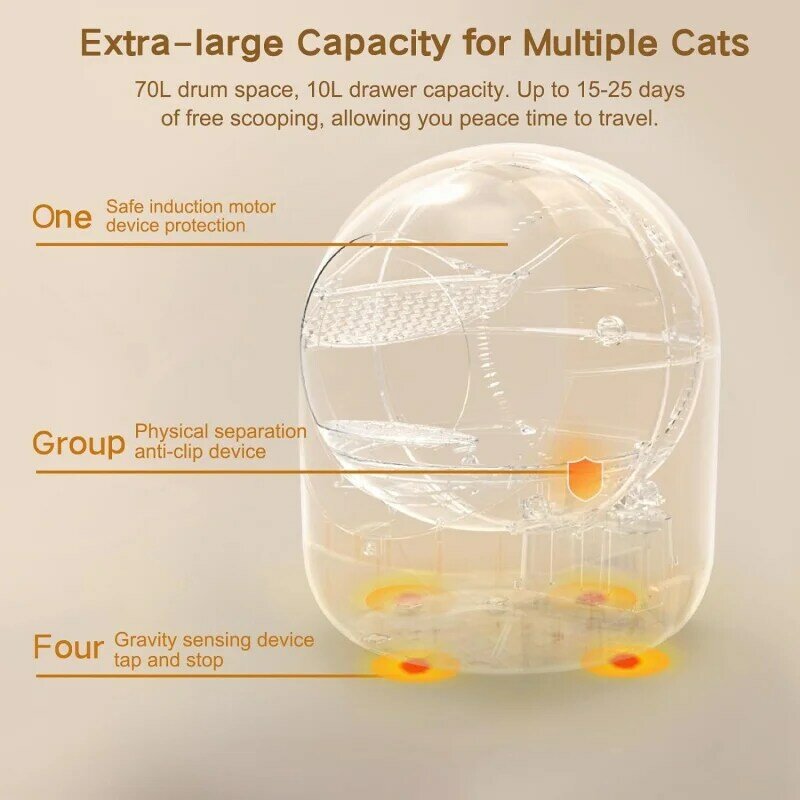 صندوق فضلات القطط ذاتي التنظيف ، صندوق فضلات القطط الأوتوماتيكي مع التحكم في التطبيق ، إزالة الرائحة ، حماية آمنة للعديد من القطط
