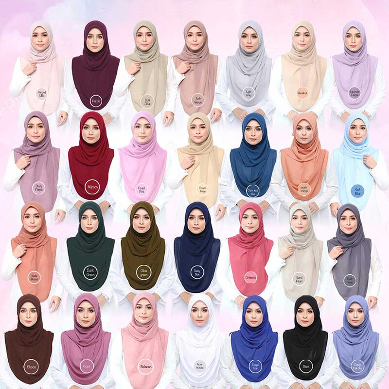 عمامة فورية إسلامية مربعة للنساء ، وشاح داخلي سادة ، حجاب ، أزياء شيفون ، أوشحة إسلامية ، 47 في ، * * * * * *