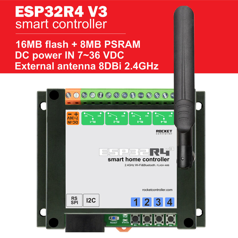 ESP32 - 4 لوحة تحكم التتابع لنظام الواي فاي بلوتوث TASMOTA المنزل الذكي ، مساعد المنزل. ESP32R4.