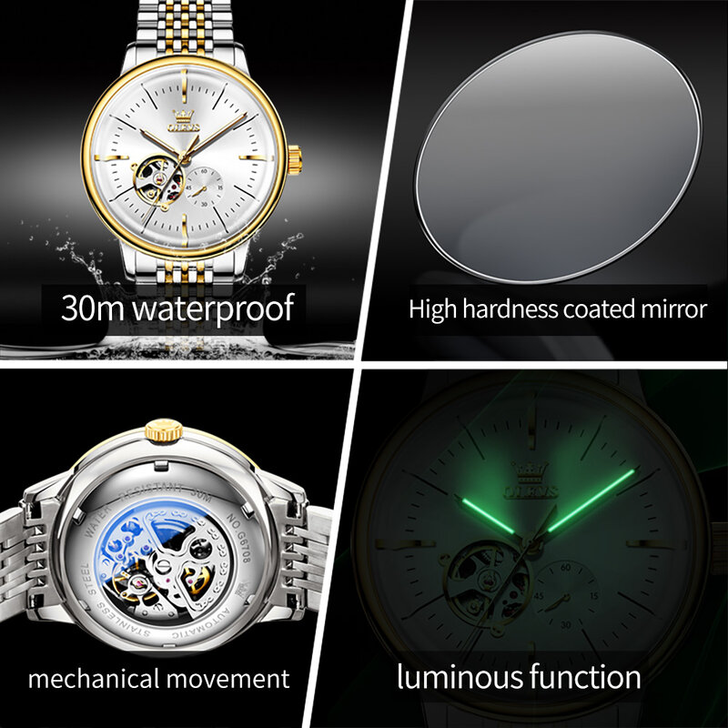 ساعة ميكانيكية أوتوماتيكية من OLEVS للرجال ، ساعة يد من الفولاذ المقاوم للصدأ الراقية ، كرونوغراف أصلي ، علامة تجارية فاخرة