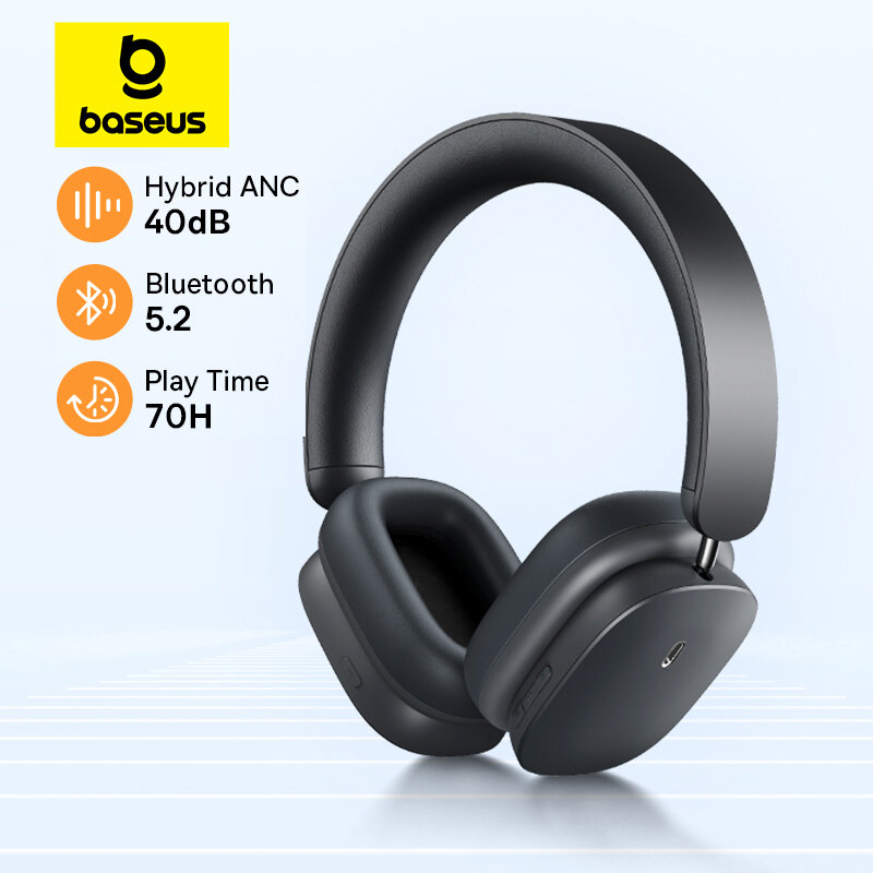 Baseus H1 ANC سماعات لاسلكية الهجين 40dB سماعة بلوتوث 5.2 4-mics ENC 40 مللي متر سائق فوق الأذن سماعات 70H اللعب