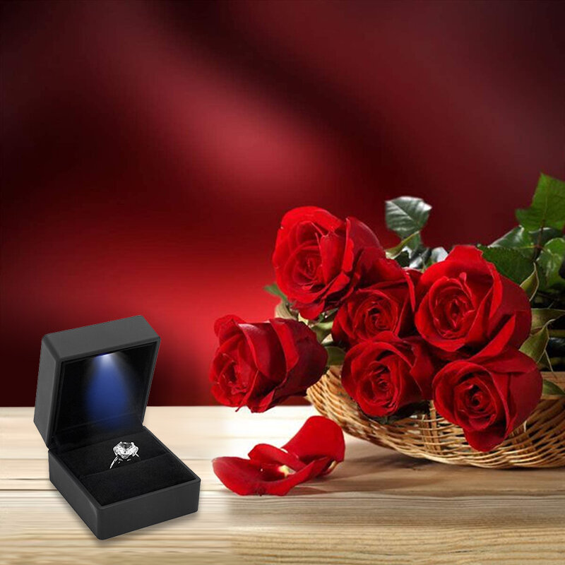 قلب مربع على شكل خاتم إضاءة ليد صندوق المخملية مجوهرات عرض هدية حقيبة للتخزين الزفاف المشاركة اقتراح الذكرى صناديق