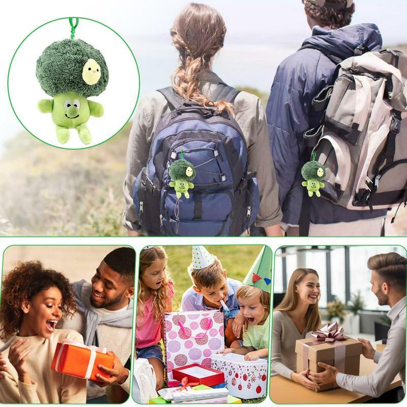 قلادة البروكلي الإبداعية ، دمية محاكاة الخضروات لطيف ، مفاتيح محشوة ومستوية للأطفال ، على ظهره