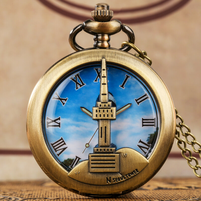 ريترو الجوف بناء تصميم قلادة ساعة الجيب كوارتز الأرقام الرومانية برج الطلب سلسلة ساعة للرجال المحمولة تذكارية reloj