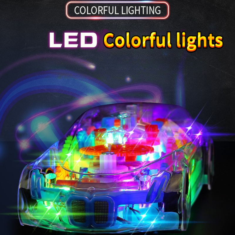 الكهربائية العالمي شفافة والعتاد مفهوم سيارة اللعب 360 دوران LED ضوء الموسيقى للأطفال التعليمية لعبة سيارة للأطفال هدايا