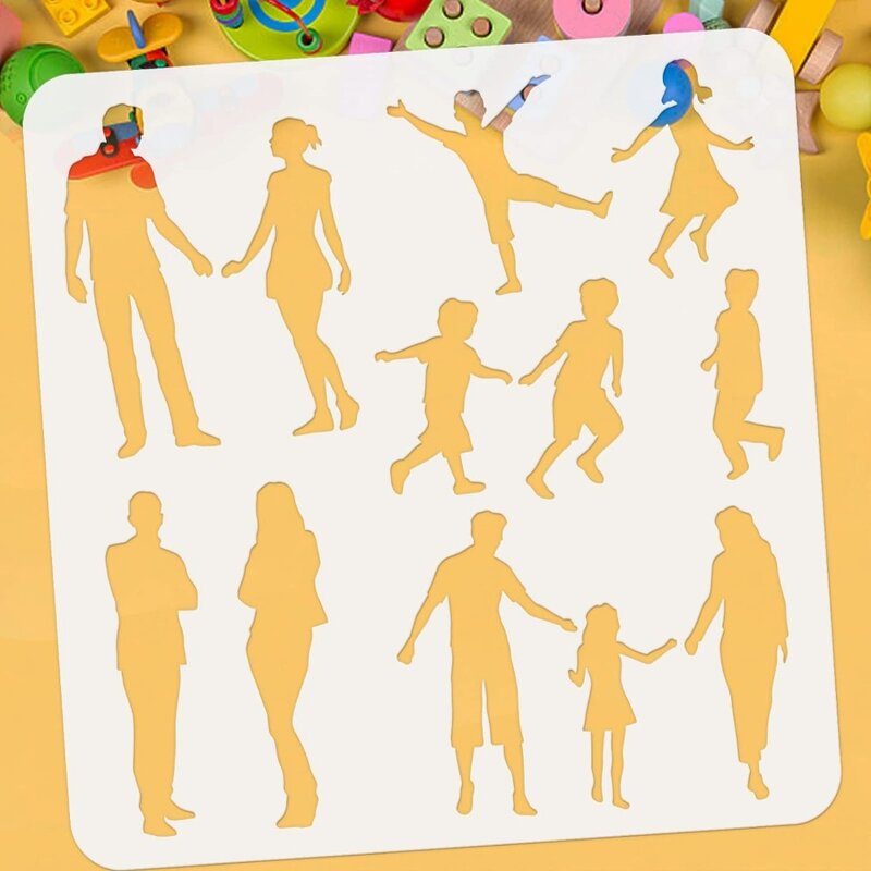 لوحة بلاستيكية مربعة ، استنسل صورة ظلية لفرد العائلة ، قالب للأزواج ، حيوان أليف