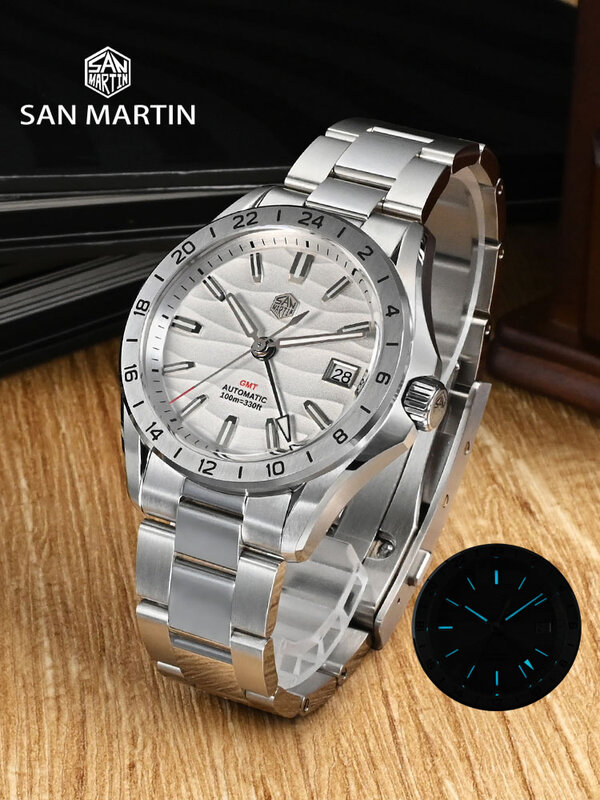 San Martin-ساعة ميكانيكية أوتوماتيكية للرجال ، ساعة مقاومة للماء ، نسيج صحراوي ، فستان عمل ، GMT ، 34 ، 39 nيحات ، فاخرة ، SN0129 ، جديدة