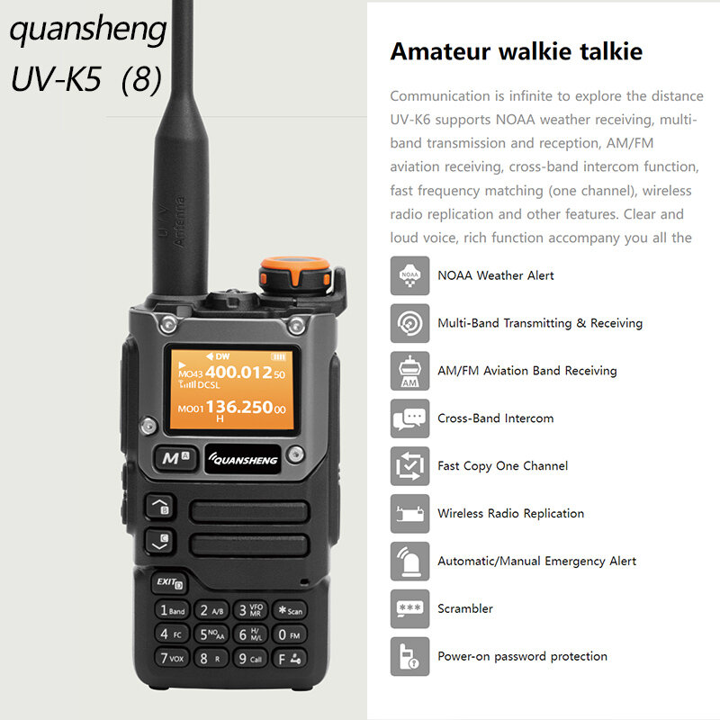 Quansheng المحمولة UV K5 8 جهاز اتصال لاسلكي ، محطة تبديل راديو اتجاهين ، لحم الخنزير للهواة ، مجموعة لاسلكية ، مستقبل بعيد المدى ، AM ، FM