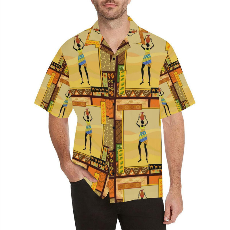 قمصان هاواي بأكمام قصيرة للرجال ، الموضة ، بلوزة بنمط إفريقيا ، ملابس شاطئ هاواي ، عطلة للإناث والذكور