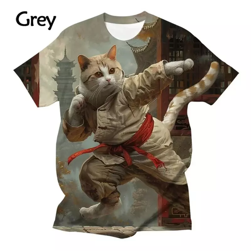 تي شيرت قطه تاي تشي بطباعة ثلاثية الأبعاد ولطيف ، قميص للأطفال ، حيوان ، موضة جديدة ، صيف