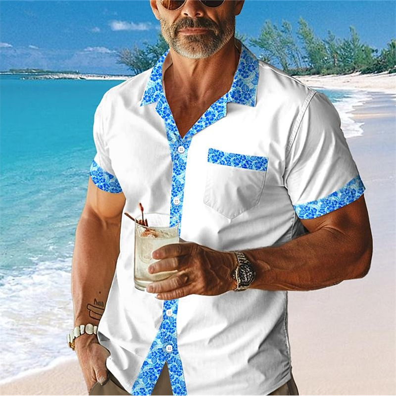 قميص رجالي طويل الأكمام مرقع للشاطئ ، ملابس يومية ، طية صدر غير رسمية ، الربيع ، الصيف ، 12 لونًا ، الشحن السريع ،