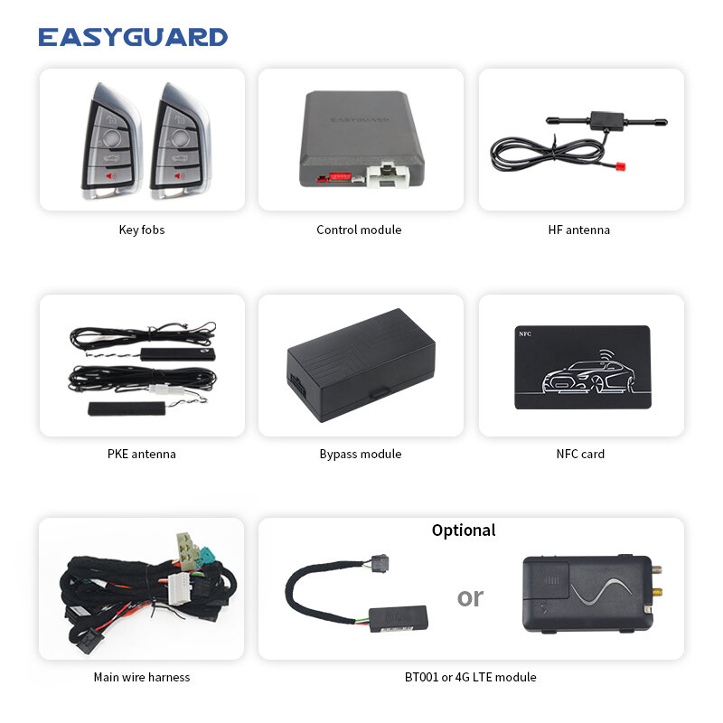 EASYGUARD-PKE عن بعد بداية عدة ، CAN Bus ، LCD APP ، 4G ، Lte نمط ، يصلح لسيارات BMW F10 ، F06 ، F12 ، F13 ، F11 ، F18 ، F07 ، 5 سلسلة ، M5 ، 5GT ، 6 سلسلة