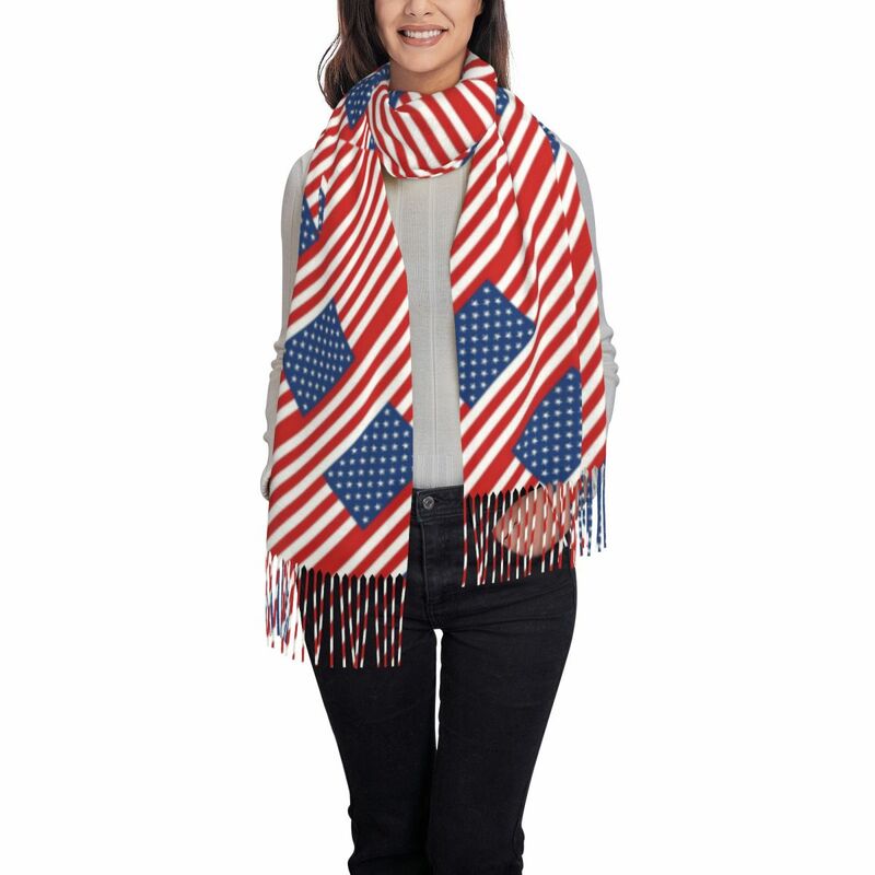 وشاح خارجي للنساء ، شالات ولفافات علم الولايات المتحدة الأمريكية ، طباعة مخطط ، باندانا تصنعها بنفسك حسب الطلب ، فاخر ، خريف ،