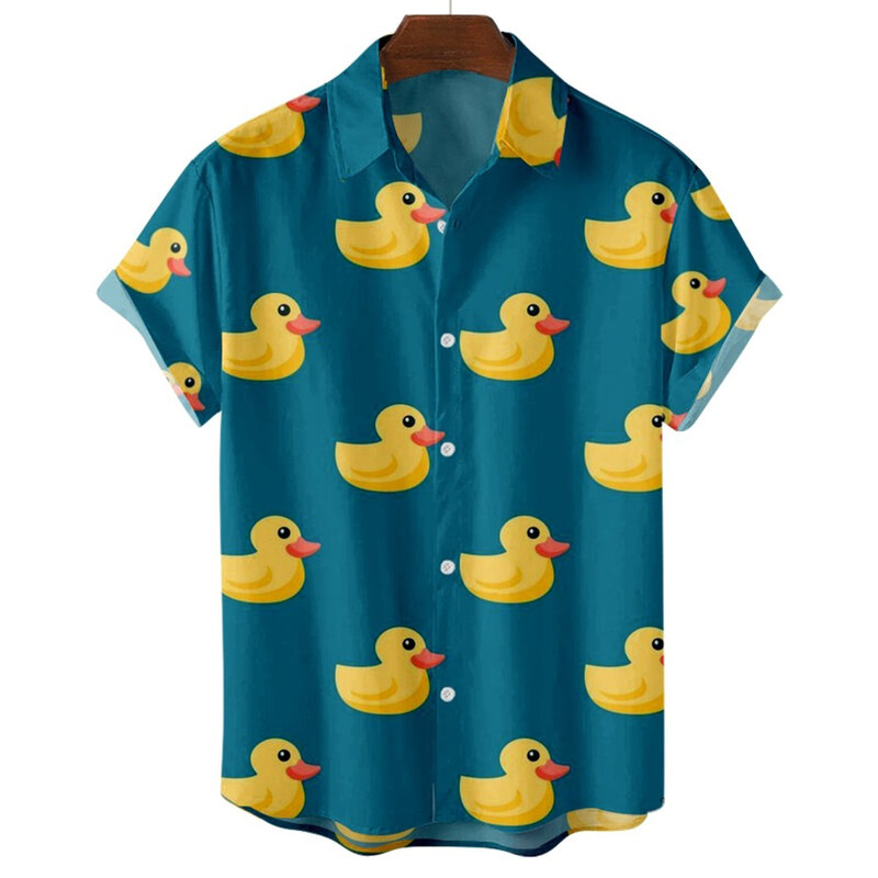 بطة ثلاثية الأبعاد طباعة قمصان الرجال موضة هاواي قميص قصير الأكمام عادية شاطئ قمصان الأولاد واحدة الصدر بلوزة الرجال الملابس
