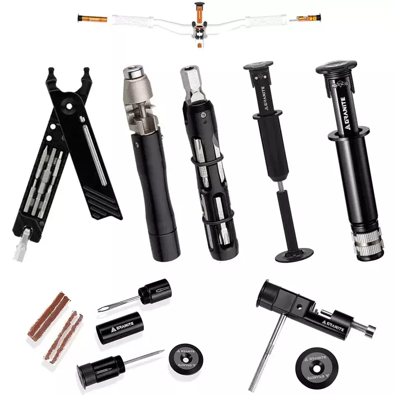 مجموعة أدوات متعددة من الجرانيت ، أداة دراجة مدمجة ، مخزنة في أنبوب التوجيه ، مجموعة الدراجة