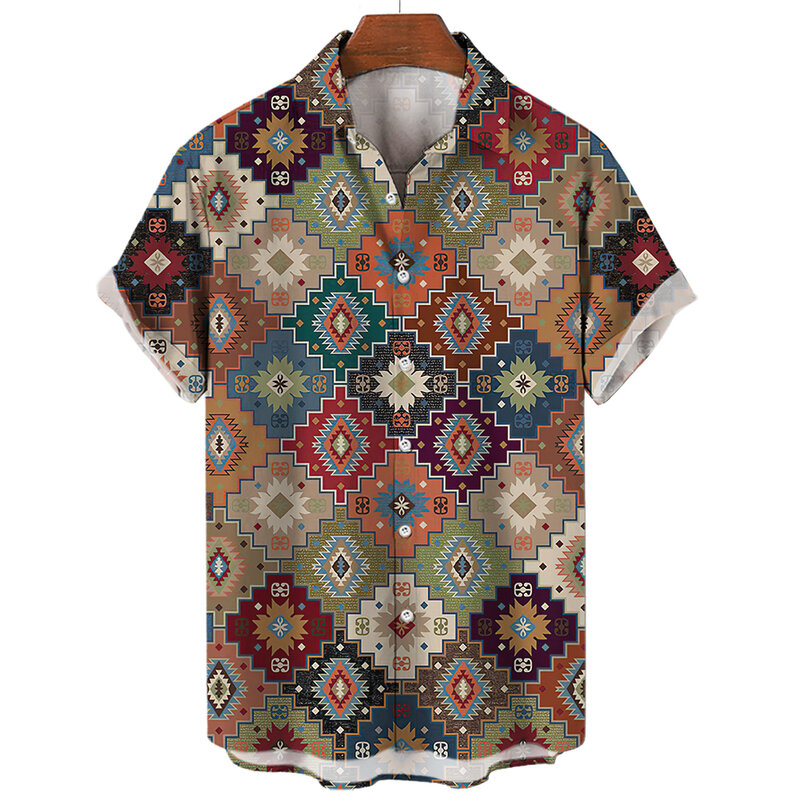 2023 ملابس رجالية ثلاثية الأبعاد هاواي قميص الرجال موضة الكاجو زهرة هندسية مطبوعة قمصان واحدة الصدر قميص للرجال بلايز
