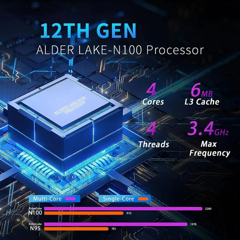 كمبيوتر صغير Pro, Intel Celeron N100, مدمج ومثالي للمنزل والأعمال والألعاب, 12 جيجابايت رام, GB GB SSD, Windows 11 Pro