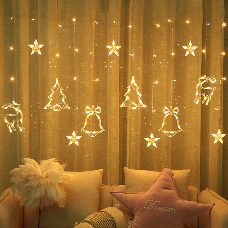LED ستار القمر الستار الجنية أضواء ، أضواء سلسلة جارلاند ، ديكور غرفة نوم المنزل ، الطرف ، السنة الجديدة ، عيد الميلاد