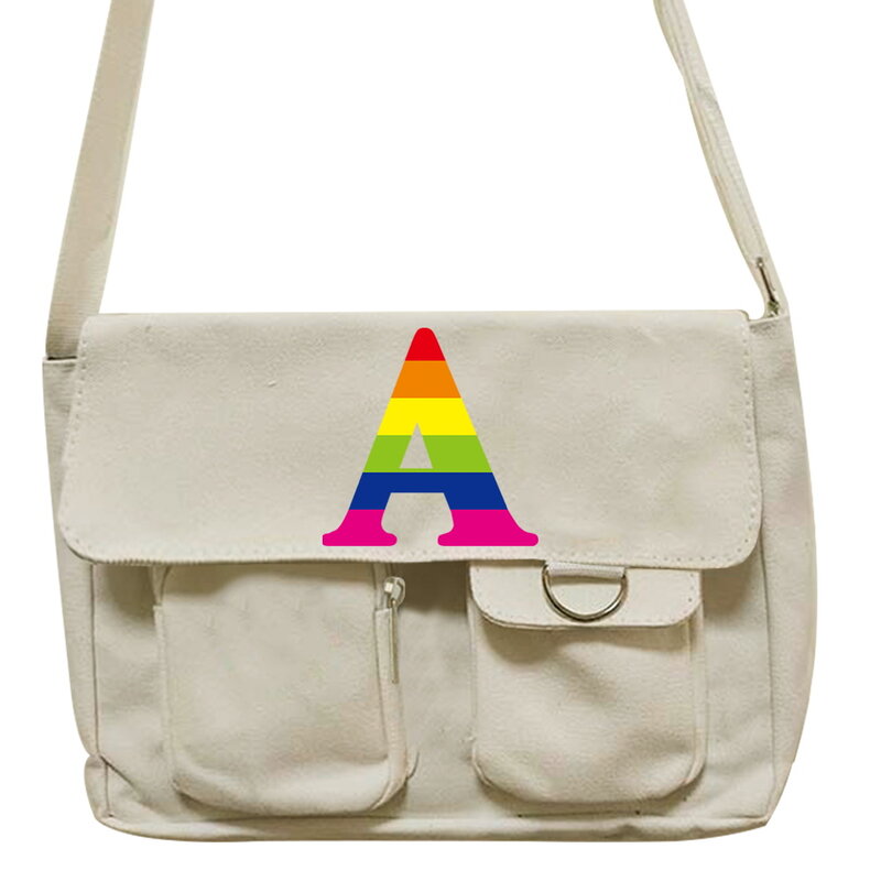 Women's Simple Crossbody Bags Purse Casual Shoulder Satchel Bags Canvas Diagonal Cross School Bag Rainbow Lettern Series Handbag