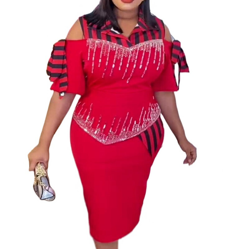 فساتين أفريقية عتيقة للنساء تصميم أحمر Dashiki عباية ضمادة ميدي بازن رداء الثياب أفريقيا ملابس مثير سيدة فستان الحفلات