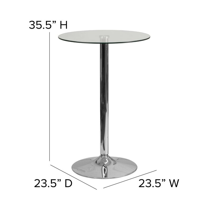 طاولة زجاجية مستديرة مع قاعدة كروم ، 23.5 "، 35.5" 'H