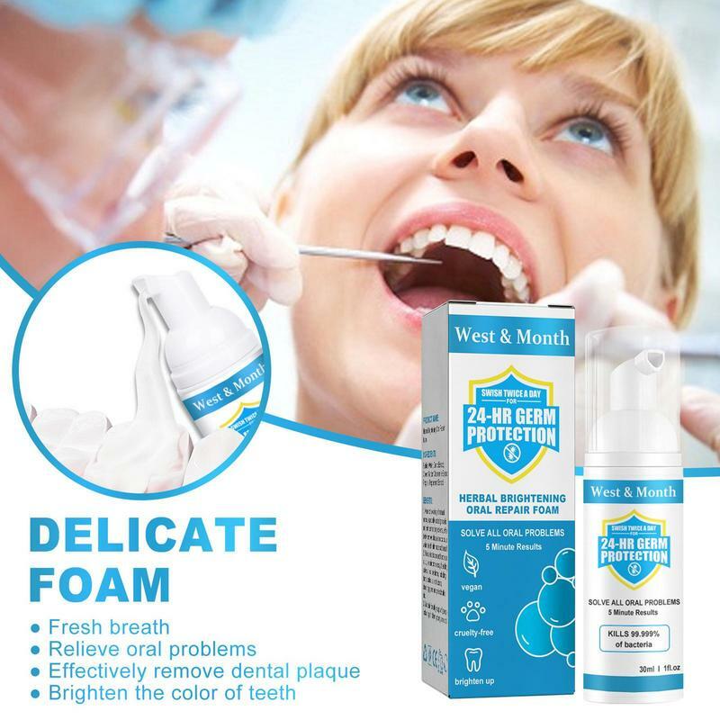 30 مللي تنظيف الأسنان البقع تنظيف الأسنان تبييض الأسنان إزالة بقع الأسنان نظافة الفم موس رغوة الأسنان موس الأبيض