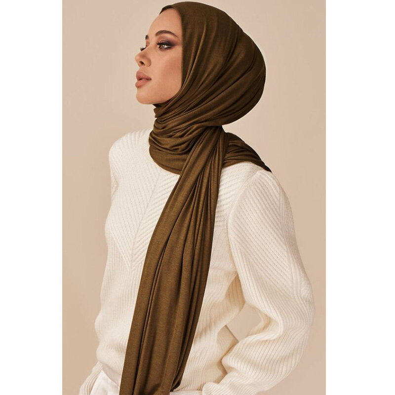 وشاح حجاب قطن جيرسيه ناعم للنساء ، شال إسلامي طويل ، عمامة سادة ، لفافات رأس ، عصابة رأس أفريقية ، 170x60 سم