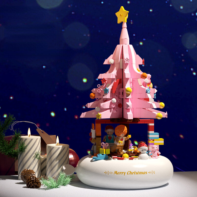 اللبنات شجرة عيد الميلاد الغزل صندوق الموسيقى الوردي الأخضر للأطفال الفتيات الأعمار 7-14 الإبداعية هدية عيد ميلاد للأطفال