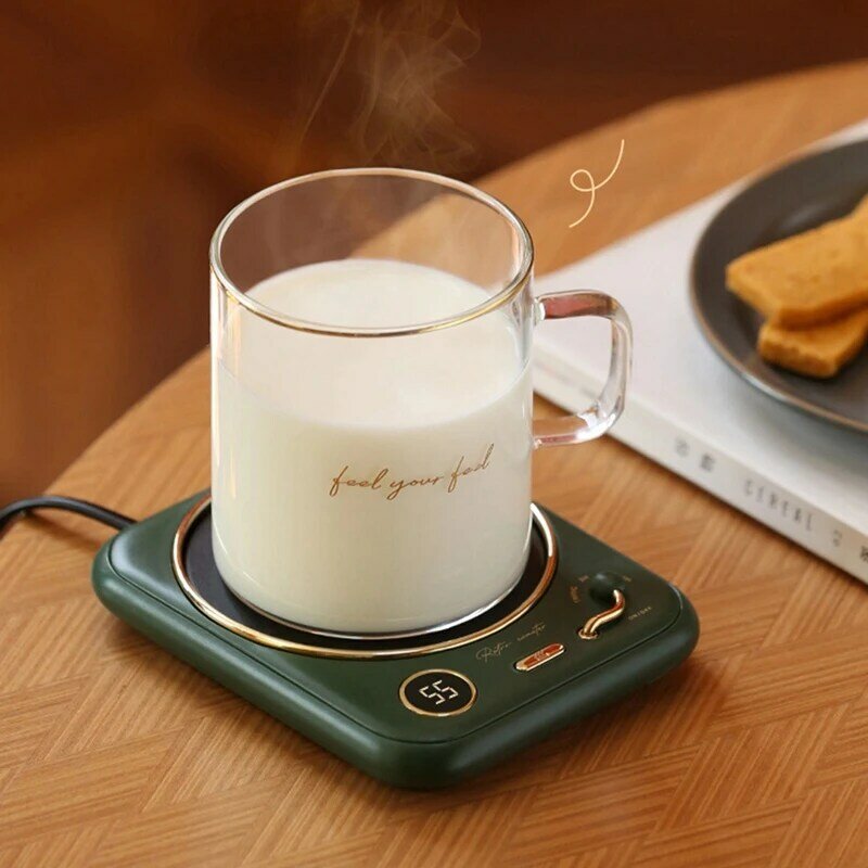 سخان فنجان قهوة بدرجة حرارة ثابتة ، قاعدة تسخين فنجان قهوة ، عرض رقمي لتعديل درجة الحرارة ، قابس أخضر لنا