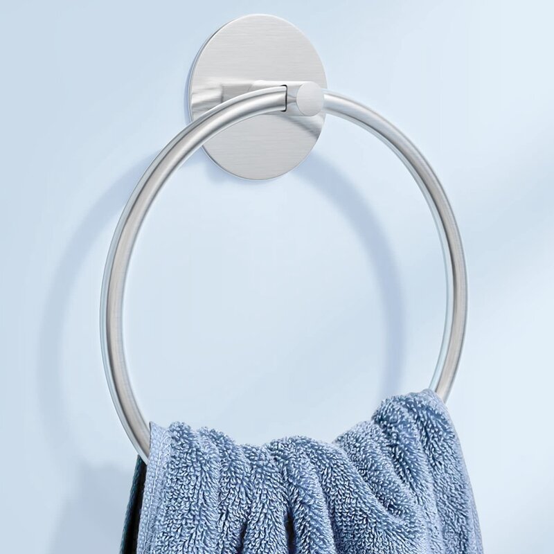 HLZS-رف منشفة الحمام الفولاذ المقاوم للصدأ ، حامل منشفة اليد المثبتة على الحائط ، حلقة لاصقة