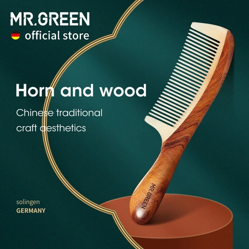 MR.GREEN مشط الخشب الطبيعي مع القرن الربط هيكل غرامة الأسنان مشط الشعر مكافحة ساكنة رئيس الوخز بالإبر نقطة تدليك هدية
