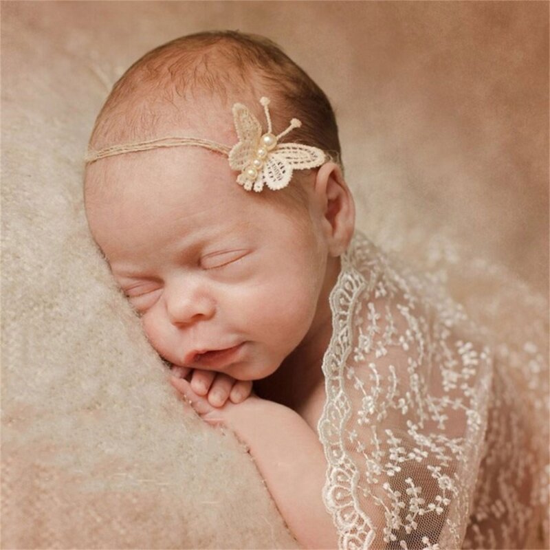 دعامة تصوير لحديثي الولادة، عصابة رأس على شكل فراشة لؤلؤية، ربطة شعر أنيقة للصور لحديثي الولادة، أغطية رأس للتصوير الفوتوغرافي