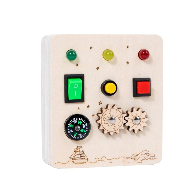 بوصلة خشبية لوحة حسية مع ضوء LED للأطفال ، ألعاب مونتيسوري ، مفتاح تحكم ، ألعاب تعليمية ، سهلة التركيب ، من 2 إلى 4 سنوات