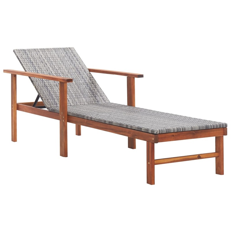 كرسي للاستلقاء في الهواء الطلق من الخشب السنط المصنوع من الخيزران والبولي ، أثاث الفناء رمادي مقاس 200 × 55 × 56 سم