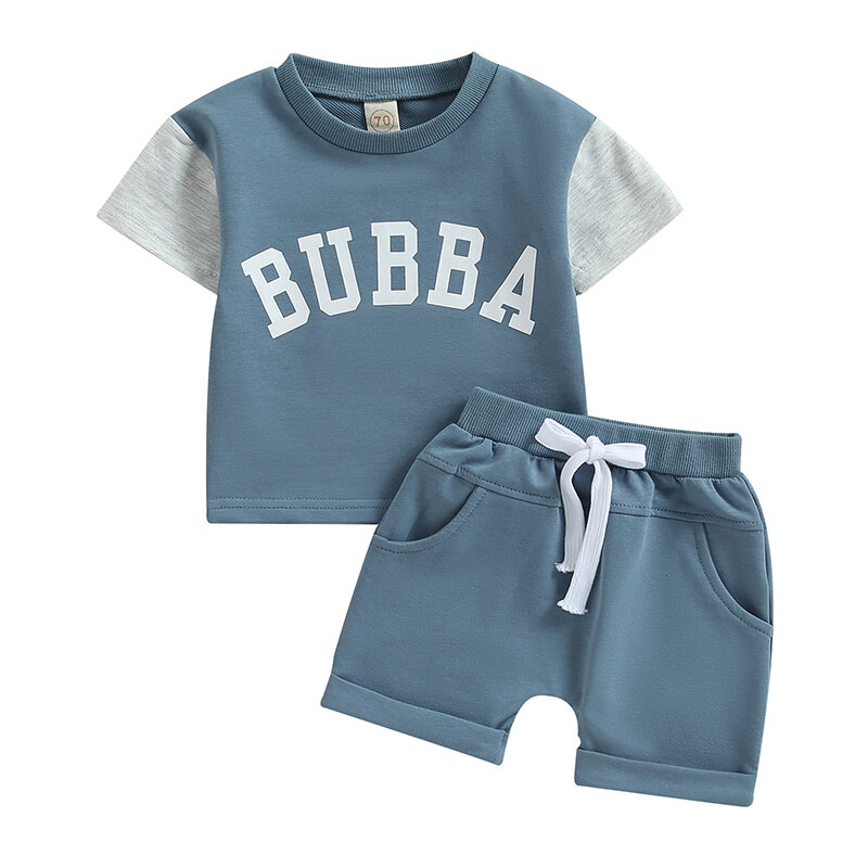 ملابس صيفية للأولاد الرضّع ، كم قصير ، لون متباين ، تي شيرت ، طقم شورت ، 2 صبيان