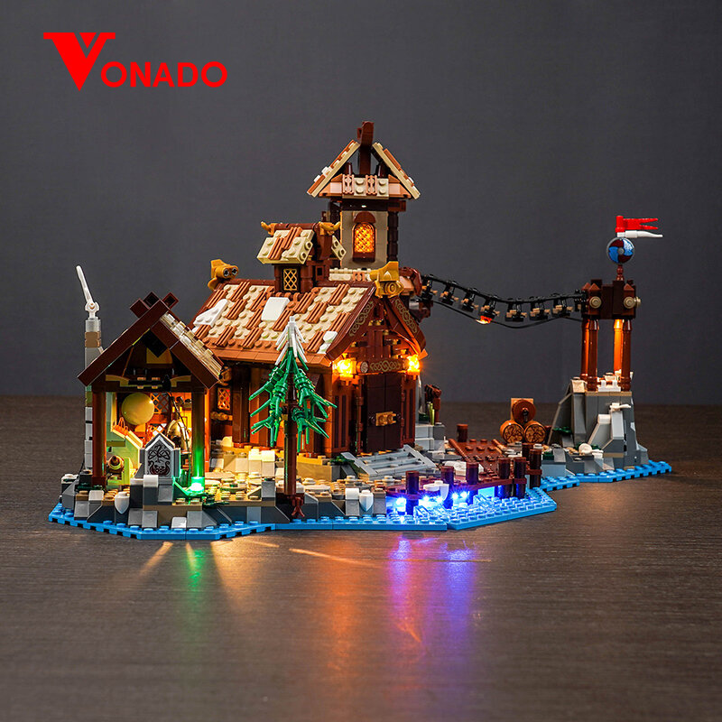 فونادو-مجموعة مصابيح LED لقرية فايكنغ ، لبنات البناء ، متضمنة فقط ، ملحقات الإضاءة ، 21343