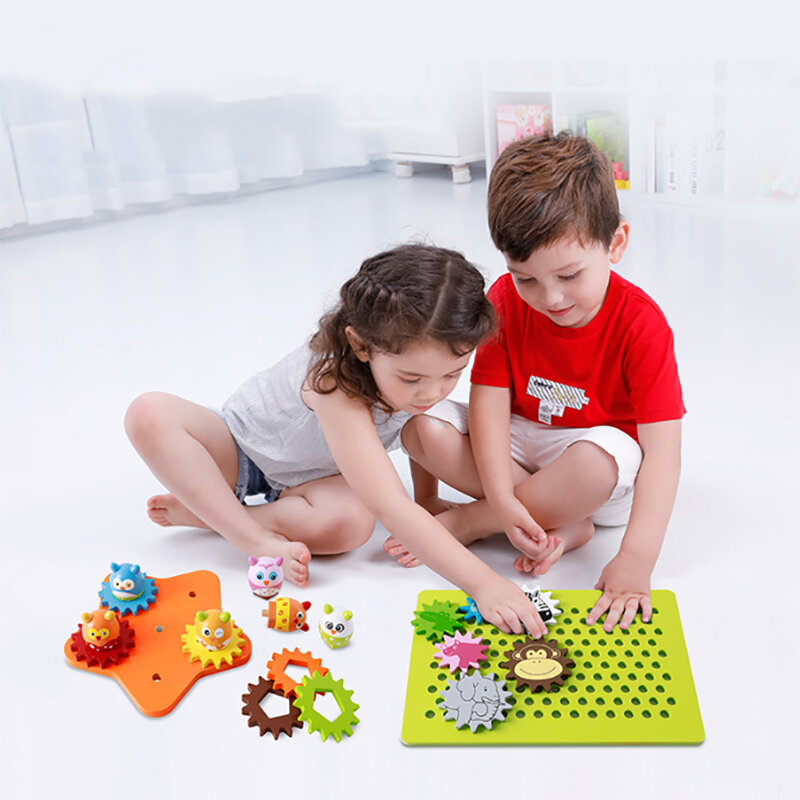 الكرتون كتل خشبية التروس ثلاثية الأبعاد لعبة بناء كتل الطوب البلاستيكية مرحلة ما قبل المدرسة ألعاب تعليمية للأطفال الأطفال التراص كتل