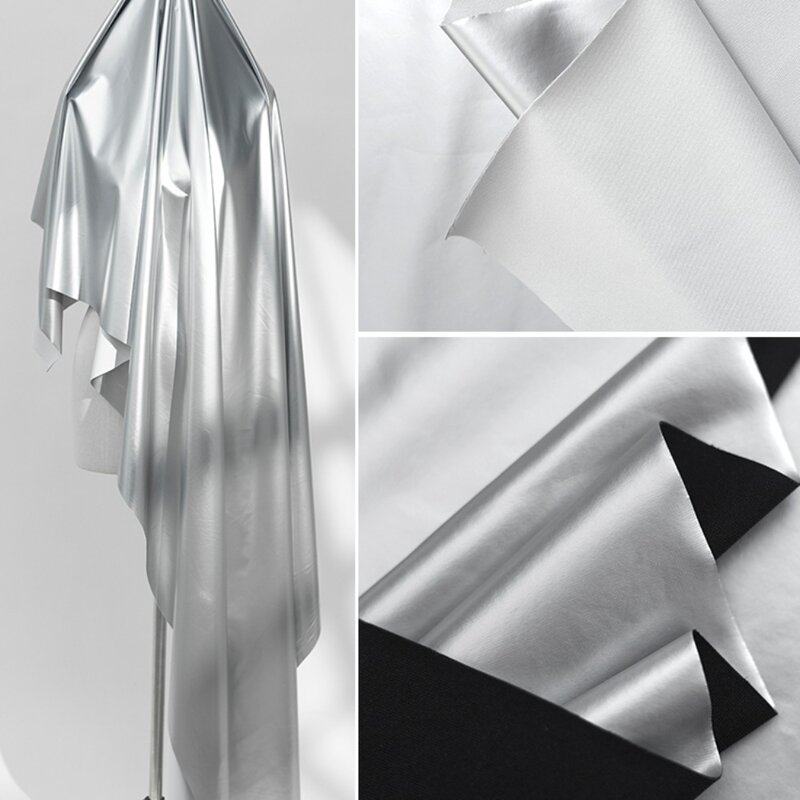 الأقمشة الجلدية الفضية المطابقة للتمدد ، أطراف البدلة الرياضية قماش مصمم من البولي يوريثلين ، ملابس أداء مقاومة للاهتراء ، من خلال الساحات ، 1 3 5 ياردات