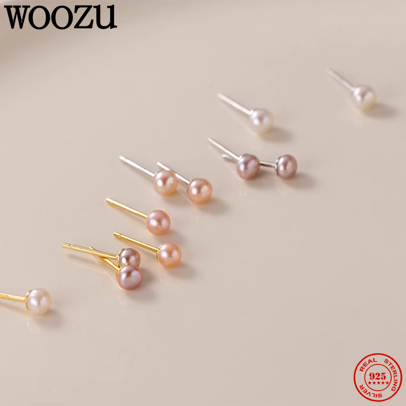 WOOZU-مسمار أذن صغير من لؤلؤ المياه العذبة للنساء ، فضي إسترليني ، ثقب عظمي للأذن الصغيرة ، حساسية مرفوضة ، هدايا مجوهرات