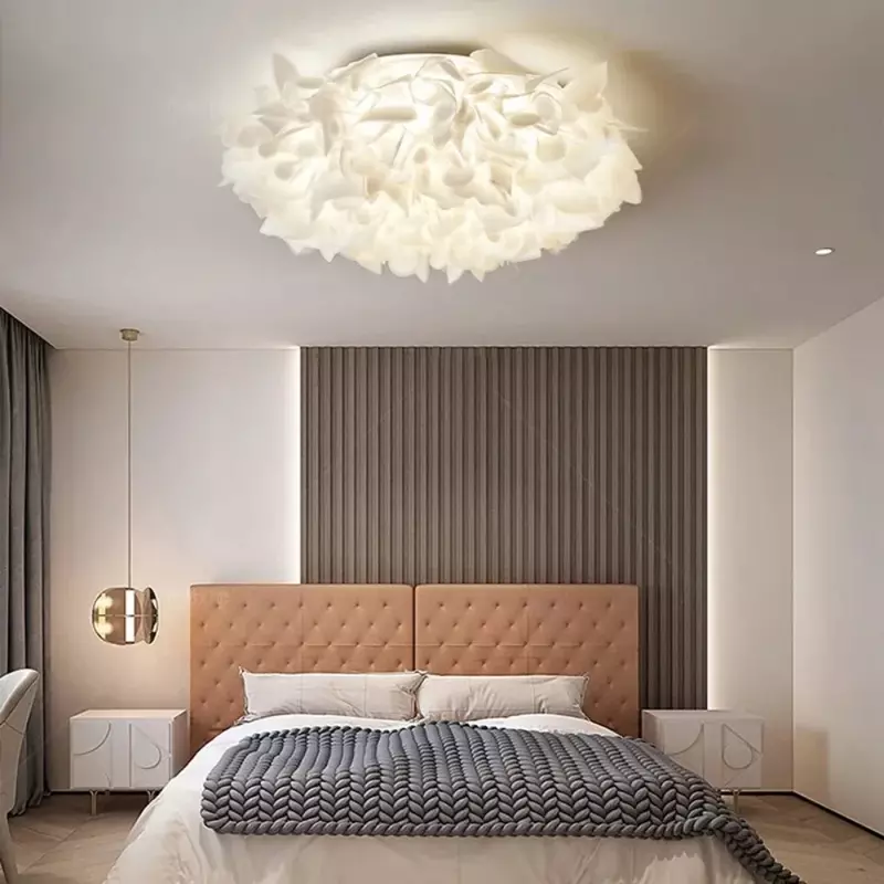 أضواء السقف LED رومانسية بيضاء زهرة ، جهاز التحكم عن بعد ، يعتم ديكور المنزل ، غرفة نوم ، مطعم ، مصباح غرفة المعيشة
