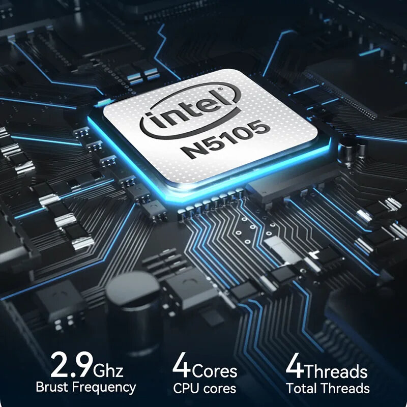 HelorPC-Mini Intel Celeron PC, N5105, 8GB, LPDDR4, 128GB, M.2, NVMe, Dual-Band WiFi, Bluetooth 4.0, 2.5 Gbps, LAN, 4K, UHD, ويندوز 11 ، لينكس