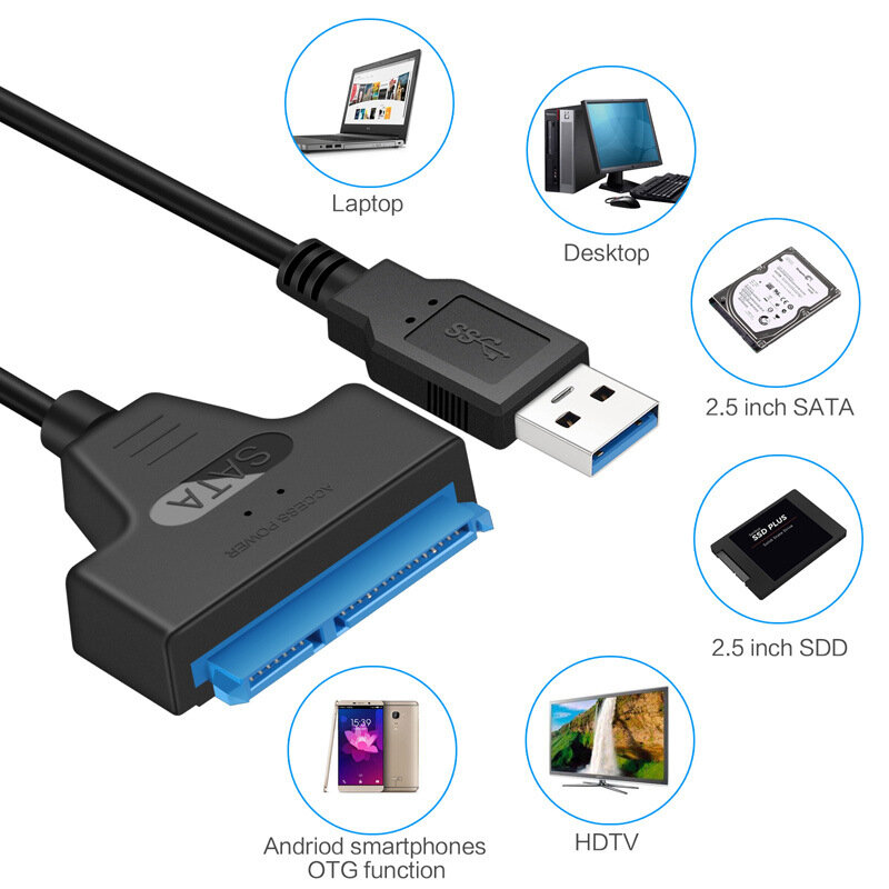 SATA إلى USB 3.0 / 2.0 كابل يصل إلى 6 Gbps ل 2.5 بوصة الأقراص الصلبة SSD الخارجية SATA 3 22 دبوس محول USB 3.0 إلى Sata III الحبل
