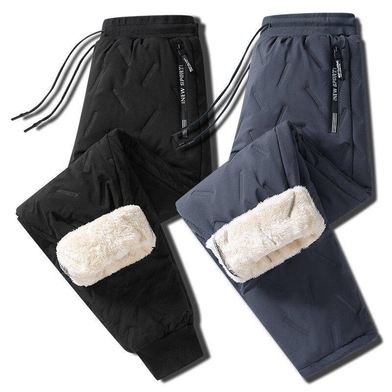 الرجال سميكة الصوف Sweatpants ، مقاوم للماء السراويل الحرارية ، ركض الذكور ، أسفل السراويل القطنية ، جيوب البريدي ، الأسود والرمادي ، الدافئة ، الشتاء ، 7XL