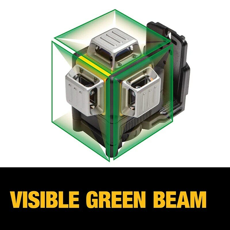مقياس مستوى ليزر الضوء الأخضر الأفقي من ديوالت ، 3 جوانب ، ودرجة ، و 12 خطًا ، وبطارية 12 فولت ، خارجية