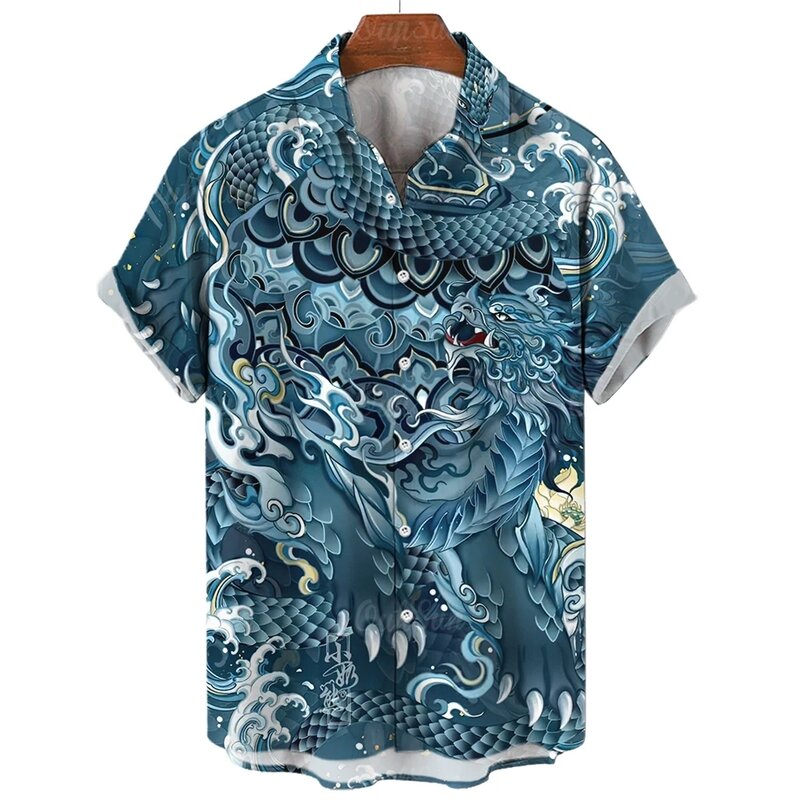 قمصان الرجال التنين هاواي اللباس ، طباعة 3D ، الصيف ، النمط الكلاسيكي ، Y2K خمر ، بلوزة ذكر ، صالح سليم ، الموضة