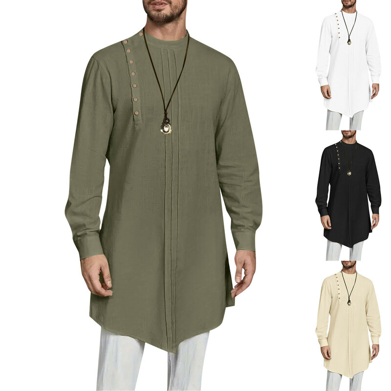 ملابس صلاة رجالية بأكمام طويلة مع جيب ، ردية أحادية اللون ، مطرزة ، إسلامية ، إسلامية ، دبي ، المملكة العربية السعودية ، صلاة ، موضة