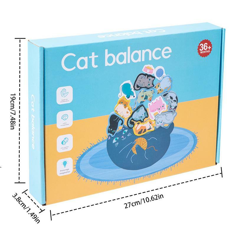كتل التوازن منقوشة للقطط للأطفال ، لعبة كومة خشبية ، لعبة تعليمية لطيفة ، تطوير التنسيق بين اليد والعين