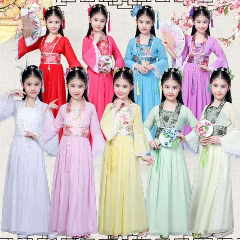 فستان صيني تقليدي للفتيات ، زي الهالوين ، لمحبي الرقص التقليدي ، هانفو ، أحمر ، وردي ، سماوي ، أزرق ، أبيض ، أخضر ، أصفر ، للفتيات